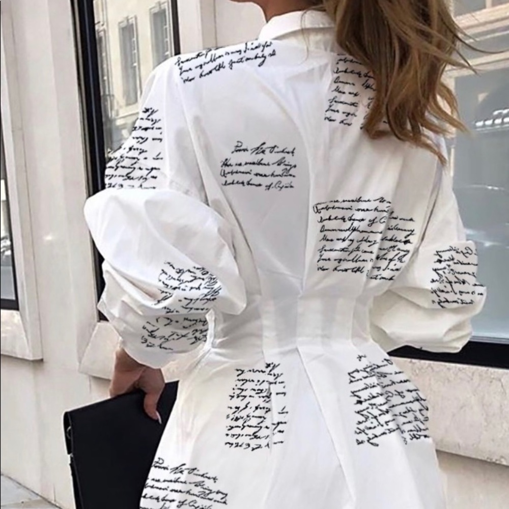 Host Pick 🌟 White Letter Print Shirt Dress - Picture 5 of 8
